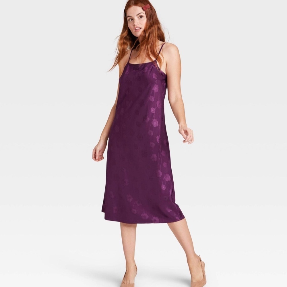 A New Day Purple Floral Midi Slip Dress S